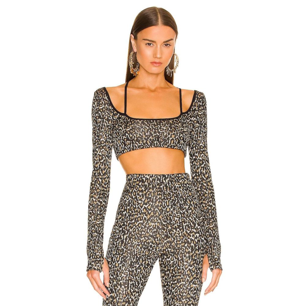 NEW DUNDAS x REVOLVE Joplin Long Sleeve Top Black Gold Leopard Size S MSRP $188